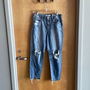 Eunina Torn High Rose Relaxed Crop Medium Light wash Jeans Size 11